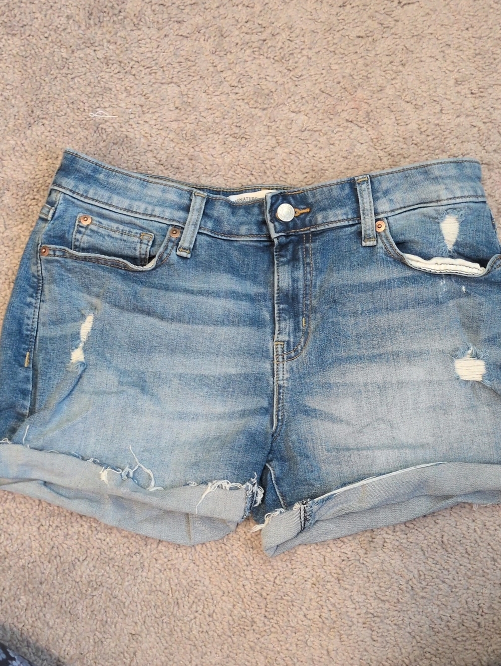 Signature by Levi Strauss Light Blue Distressed Rolled-Hem Denim Shorts